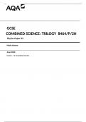 AQA GCSE COMBINED SCIENCE: TRILOGY 8464/P/2H |QUESTIONS WITH CORRECT ANSWERS |100% verified