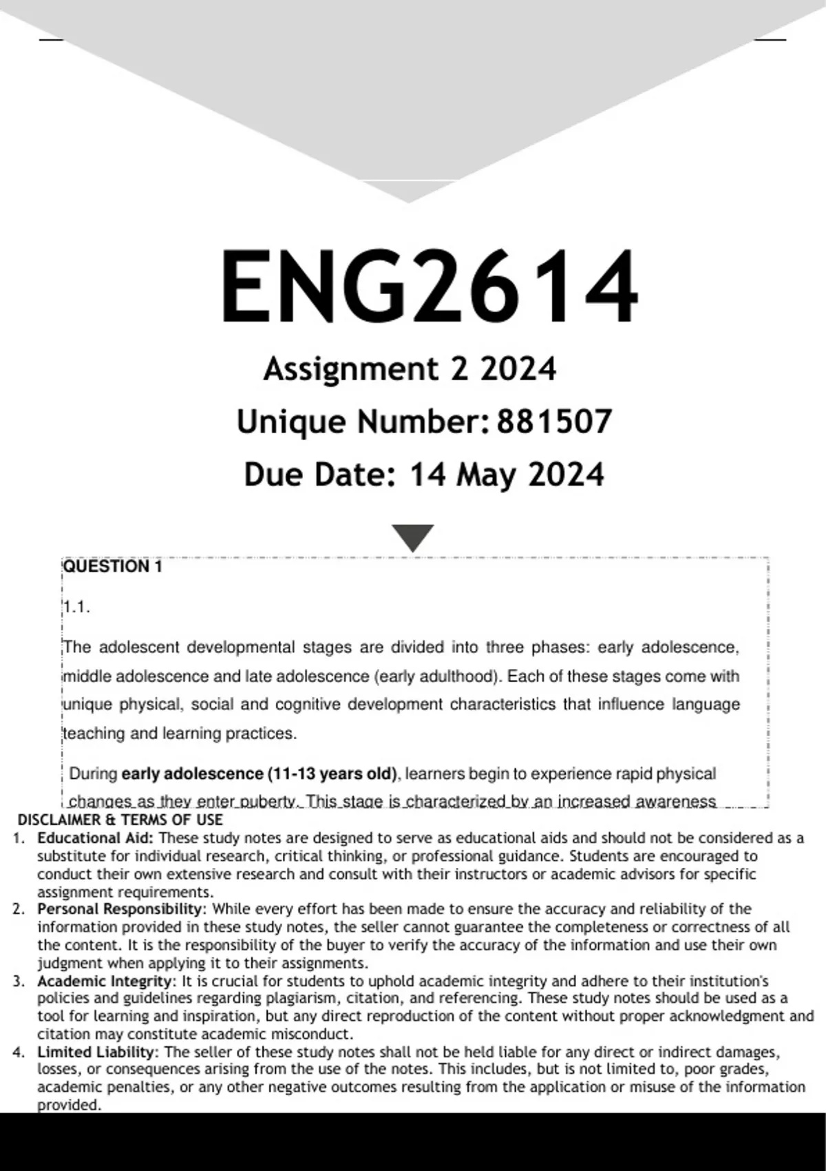 ENG2614 Assignment 1 (ANSWERS) 2024 - DISTINCTION GUARANTEED - Applied ...
