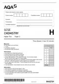 GCSE Chemistry AQA 8462 Higher Tiere Questions and Complete Answers