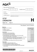 AQAGCSE Chemisty 8462 2H Paper 2 Higher Tier Questions with Complete Answers