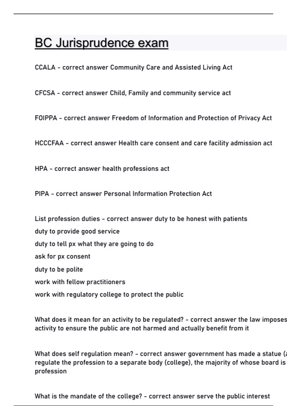 BC Jurisprudence exam Questions and answers latest update