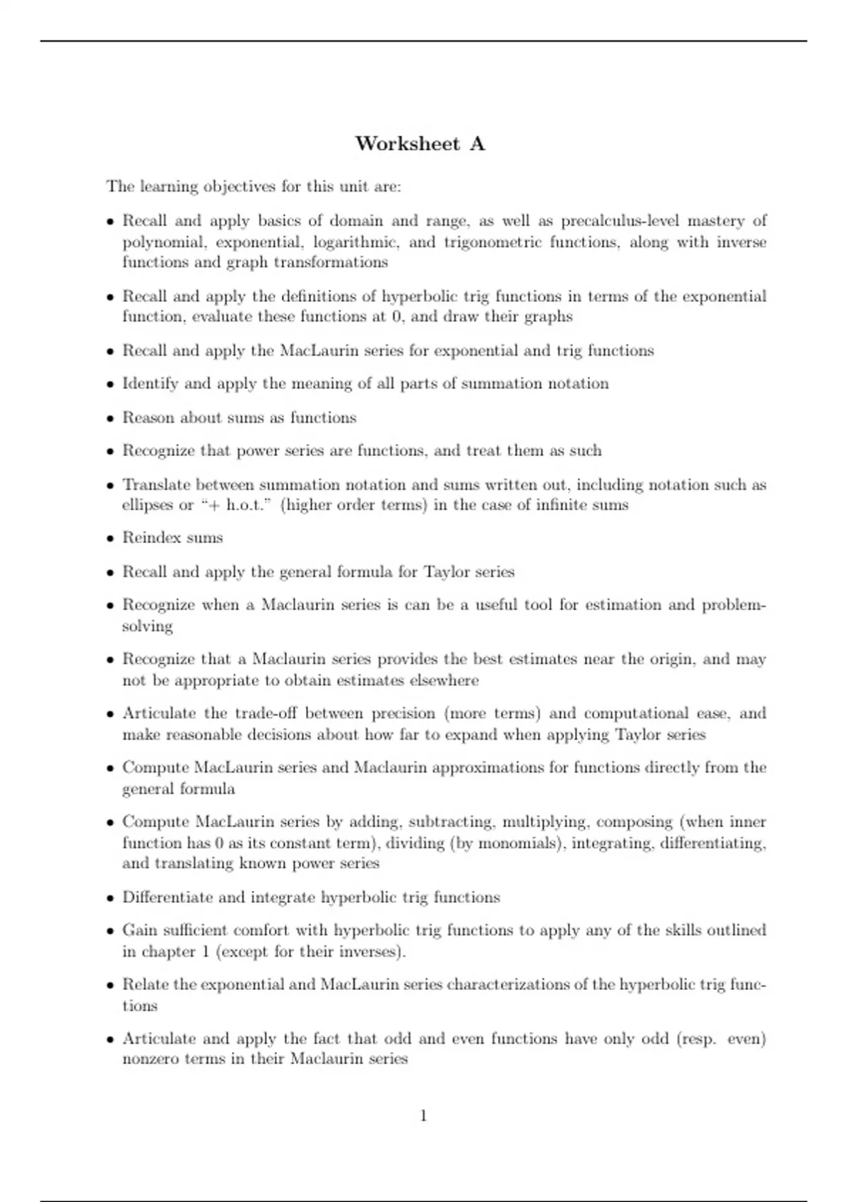 Math 1400 Worksheets A, B, and C - Stuvia US