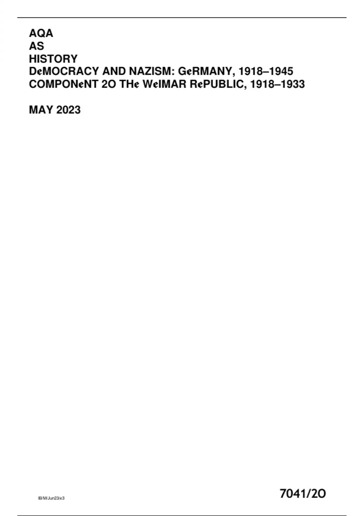 AQA as history democracy and nazism: germany, 1918 â€“1945 component 2o ...