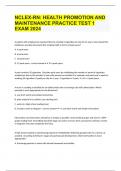 NCLEX-RN: HEALTH PROMOTION AND MAINTENANCE PRACTICE TEST 1 EXAM 2024 