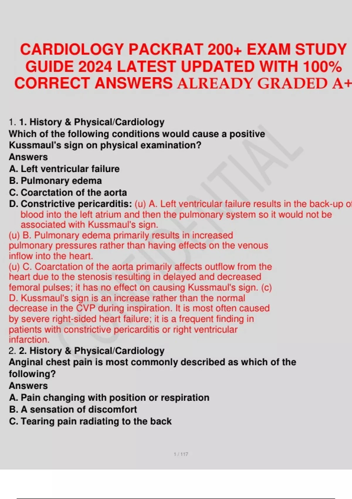 CARDIOLOGY PACKRAT 200+ EXAM STUDY GUIDE 2024 LATEST UPDATED WITH 100% ...