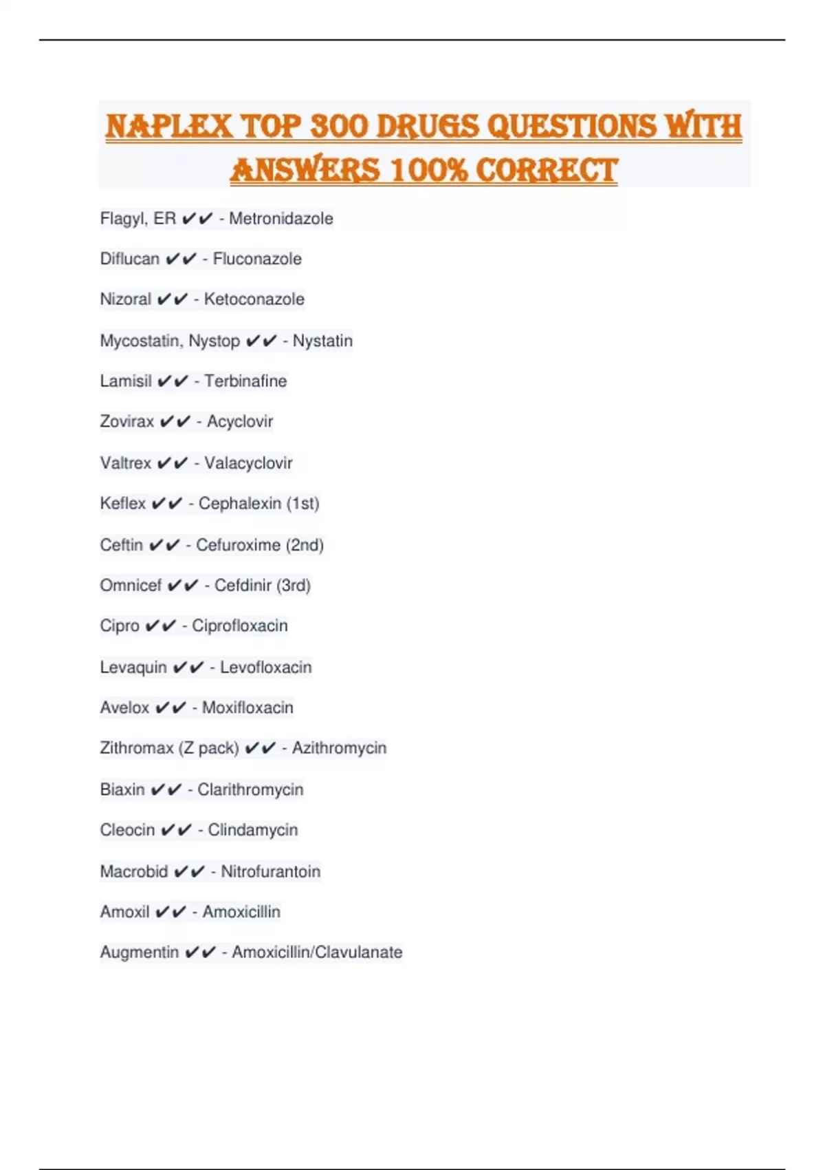 Naplex Questions Types Naplex Top 300 Drugs Questions with Answers 100% Correct - Naplex ...