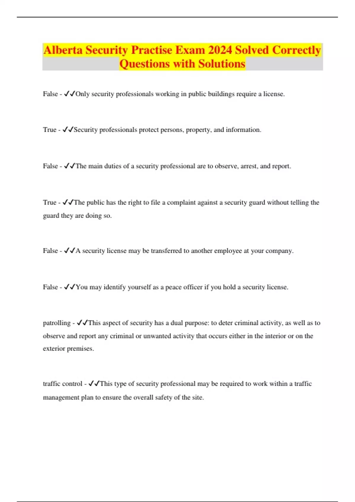 Alberta Security Practise Exam 2024 Solved Correctly Questions with ...