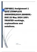 CSP4801 Assignment 1 QUIZ (COMPLETE ANSWERS)2024 (684809) - DUE 22 May 2024 100% TRUSTED workings, explanations and solutions. 