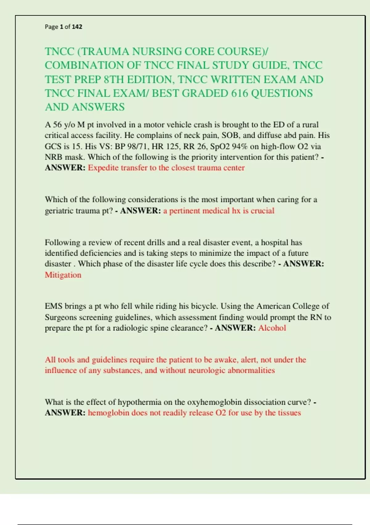 TNCC (TRAUMA NURSING CORE COURSE)/ COMBINATION OF TNCC FINAL STUDY ...