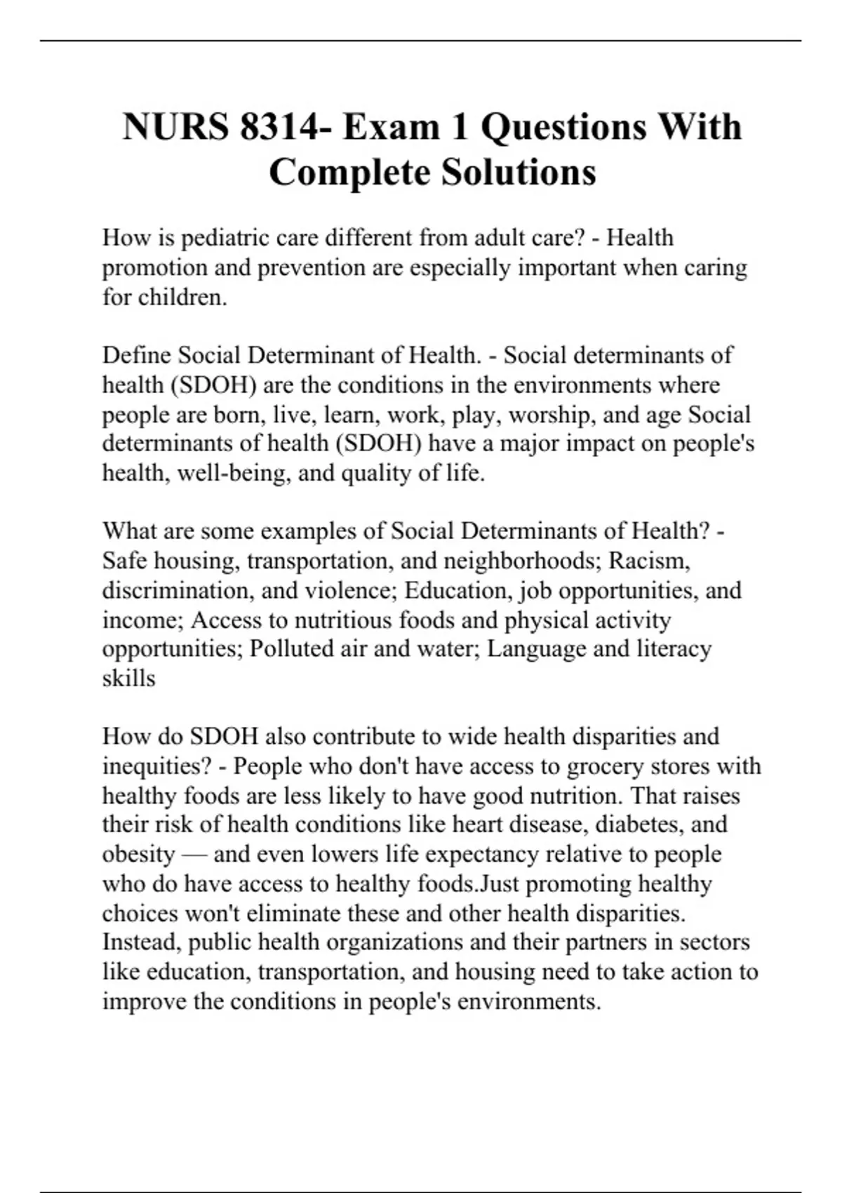 NURS 8314- Exam 1 Questions With Complete Solutions - NURS 8314 - Stuvia US