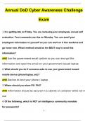 Annual DoD Cyber Awareness Challenge Exam | Questions with 100% Correct Answers | Verified | Latest Update