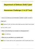 Department of Defense (DoD) Cyber Awareness Challenge 20242025 (1 hr) (Pre Test) | Questions with 100% Correct Answers | Verified | Latest Update