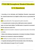 FTCE ESE Exceptional Student Education K-12 | Questions with 100% Correct Answers | Verified | Latest Update