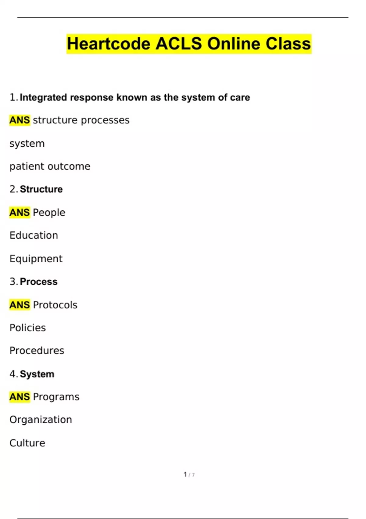 Heartcode ACLS Online Class 2025 | Questions with 100% Correct Answers ...