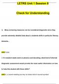 LETRS Unit 1 Session 8 Check for Understanding | Questions with 100% Correct Answers | Verified | Latest Update