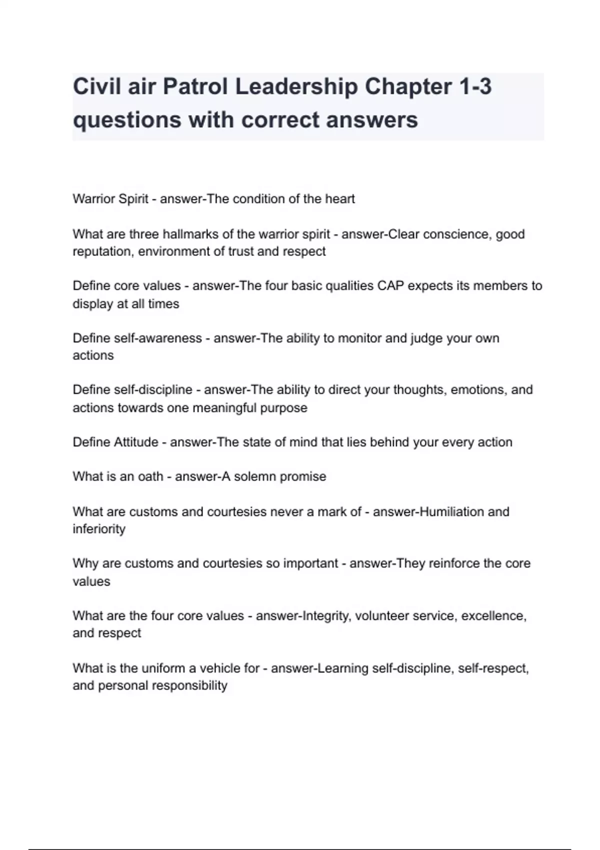 Civil air Patrol Leadership Chapter 1-3 questions with correct answers ...