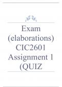 Exam (elaborations) CIC2601 Assignment 1 (QUIZ COMPLETE ANSWERS) 2024 (571307) - DUE 30 April 2024 •	Course •	Computer Integration in the classroom (CIC2601) •	Institution •	University Of South Africa (Unisa) •	Book •	Integrating Computer Technology Into 