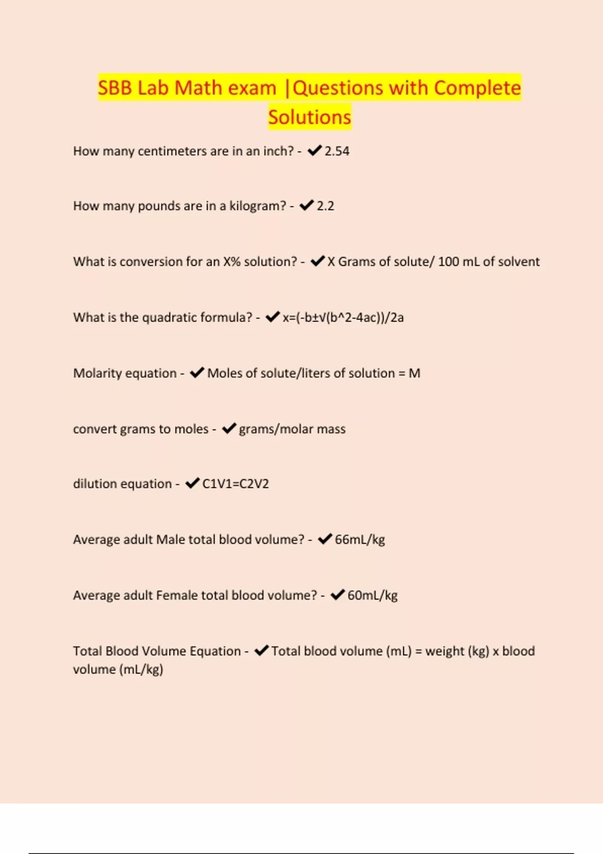 Sbb Lab Math SBB Lab Math exam |Questions with Complete Solutions - SBB - Stuvia US