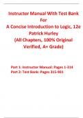 Instructor Manual With Test Bank for A Concise Introduction to Logic 12th Edition By Patrick Hurley (All Chapters, 100% Original Verified, A+ Grade)