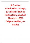 Instructor Manual for A Concise Introduction to Logic 13th Edition By Patrick Hurley (All Chapters, 100% Original Verified, A+ Grade)