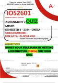 IOS2601 ASSIGNMENT 2 QUIZ MEMO - SEMESTER 1 - 2024 - UNISA - DUE : 29 APRIL 2024 (INCLUDES EXTRA MCQ BOOKLET WITH ANSWERS - DISTINCTION GUARANTEED)