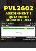 PVL2602 ASSIGNMENT 2 QUIZ MEMO - SEMESTER 1 - 2024 - UNISA - DUE : 26 APRIL 2024 (INCLUDES EXTRA MCQ BOOKLET WITH ANSWERS - DISTINCTION GUARANTEED)