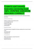 Property and Casualty Insurance Licensing Exam 100% VERIFIED ANSWERS  2024/2025 CORRECT