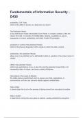 Fundamentals of Information Security - D430 with complete solution