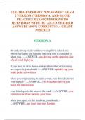 COLORADO PERMIT 2024 NEWEST EXAM  2 VERSION &lpar;VERSION A&comma; AND B&rpar; AND  PRACTICE EXAM QUESTIONS 300  QUESTIONS WITH DETAILED VERIFIED  ANSWERS &lpar;100&percnt; CORRECT&rpar; &sol;A&plus; GRADE  ASSURED