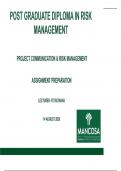 MANCOSA Project Communication Risk Management Assignment Preparation