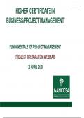 MANCOSA Fundamentals of Project Management Project Preparation