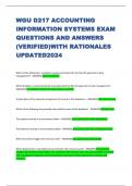 WGU D217 ACCOUNTING  INFORMATION SYSTEMS EXAM  QUESTIONS AND ANSWERS  (VERIFIED)WITH RATIONALES  UPDATED2024