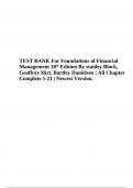 TEST BANK For Foundations of Financial Management 18th Edition By stanley Block, Geoffrey Hirt, Bartley Danielsen | All Chapter Complete 1-21 | Newest Version.