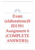 Exam (elaborations) SJD1501 Assignment 6 (COMPLETE ANSWERS) Semester 1 2024 (643134) - DUE 15 May 2024 •	Course •	Social Dimensions of Justice - SJD1501 (SJD1501) •	Institution •	University Of South Africa (Unisa) •	Book •	Social Dimensions of Law and Jus