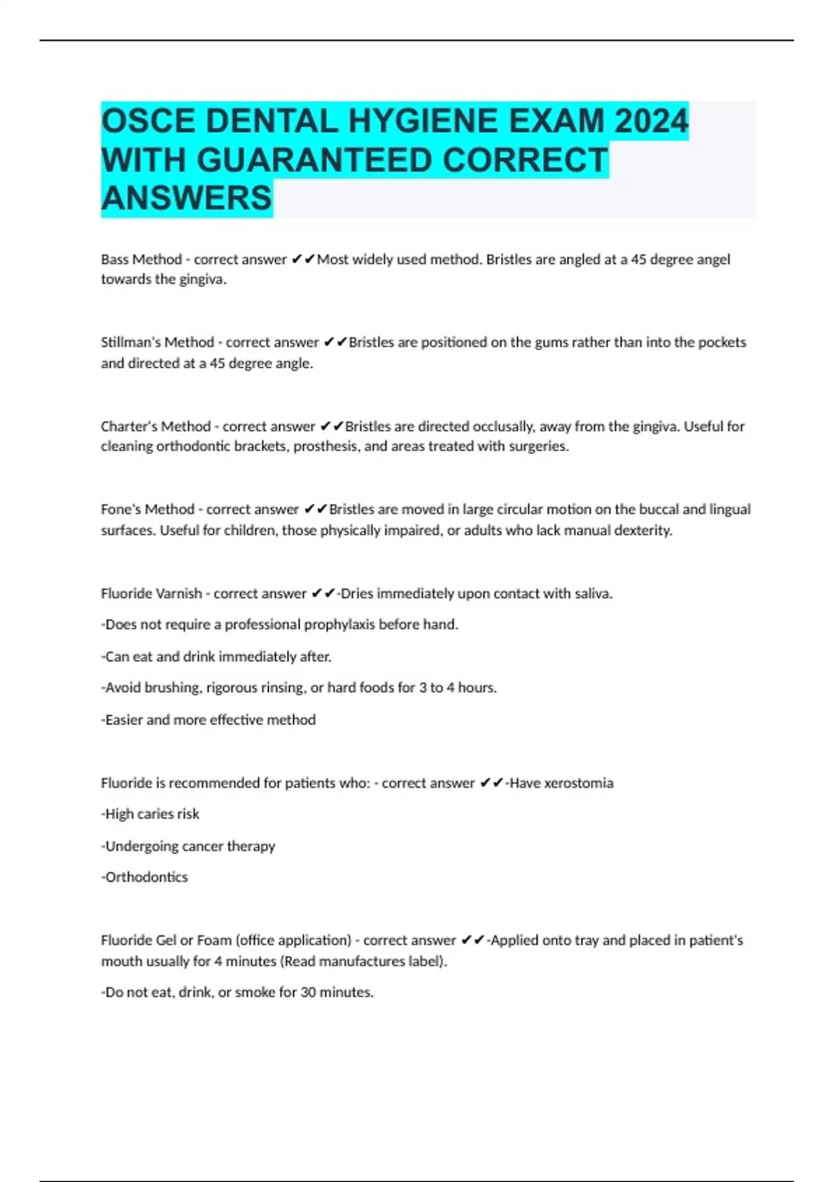 OSCE DENTAL HYGIENE EXAM 2024 WITH GUARANTEED CORRECT ANSWERS OSCE