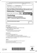 Pearson Edexcel A-Level Psychology Advanced Level UNIT 4: Clinical Psychology and Psychological Skills January 2024  Authentic Marking Scheme Attached