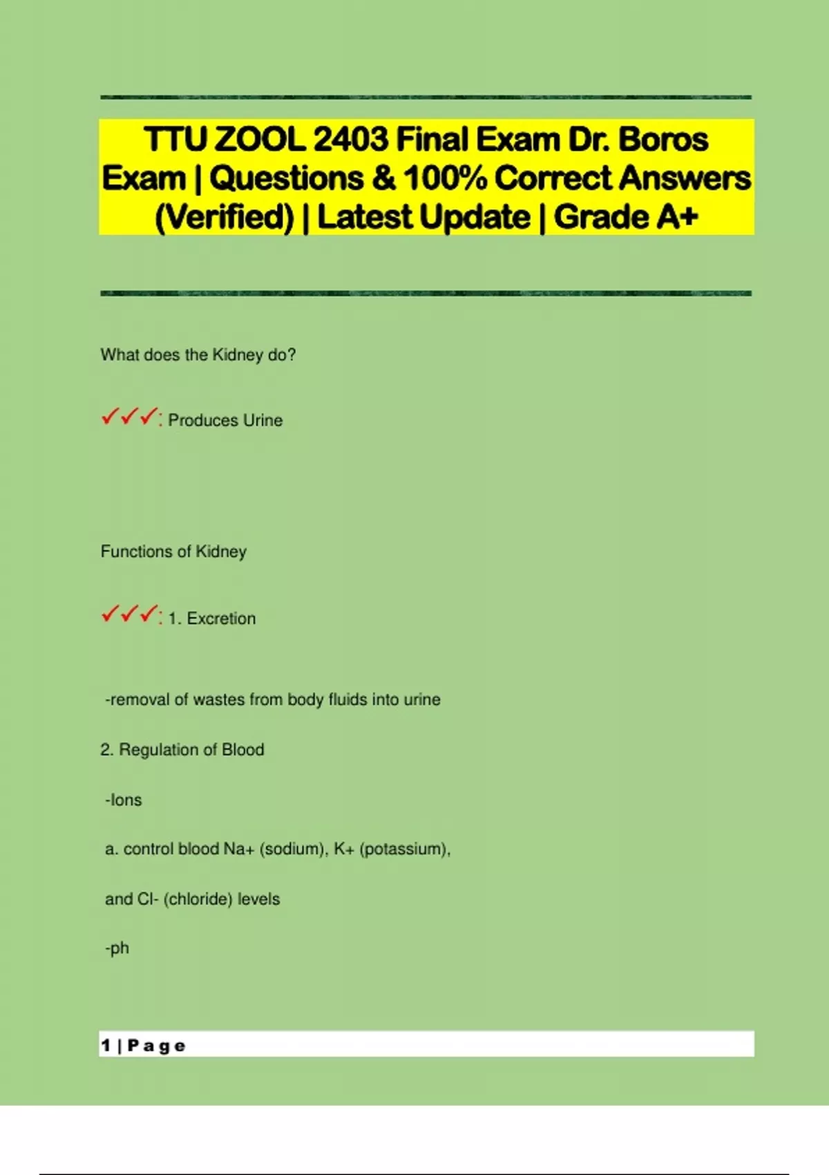 TTU ZOOL 2403 Final Exam Dr. Boros Exam Questions & 100 Correct