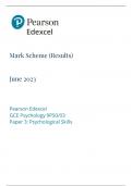 Pearson Edexcel GCE A level Psychology Paper 3 9PS0&sol;03&colon;Psychological Skills Mark scheme for June 2023