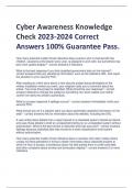Cyber Awareness Knowledge  Check 2023-2024 Correct  Answers 100&percnt; Guarantee Pass&period;