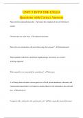 UNIT 5 INTO THE CELLS Questions with Correct Answers