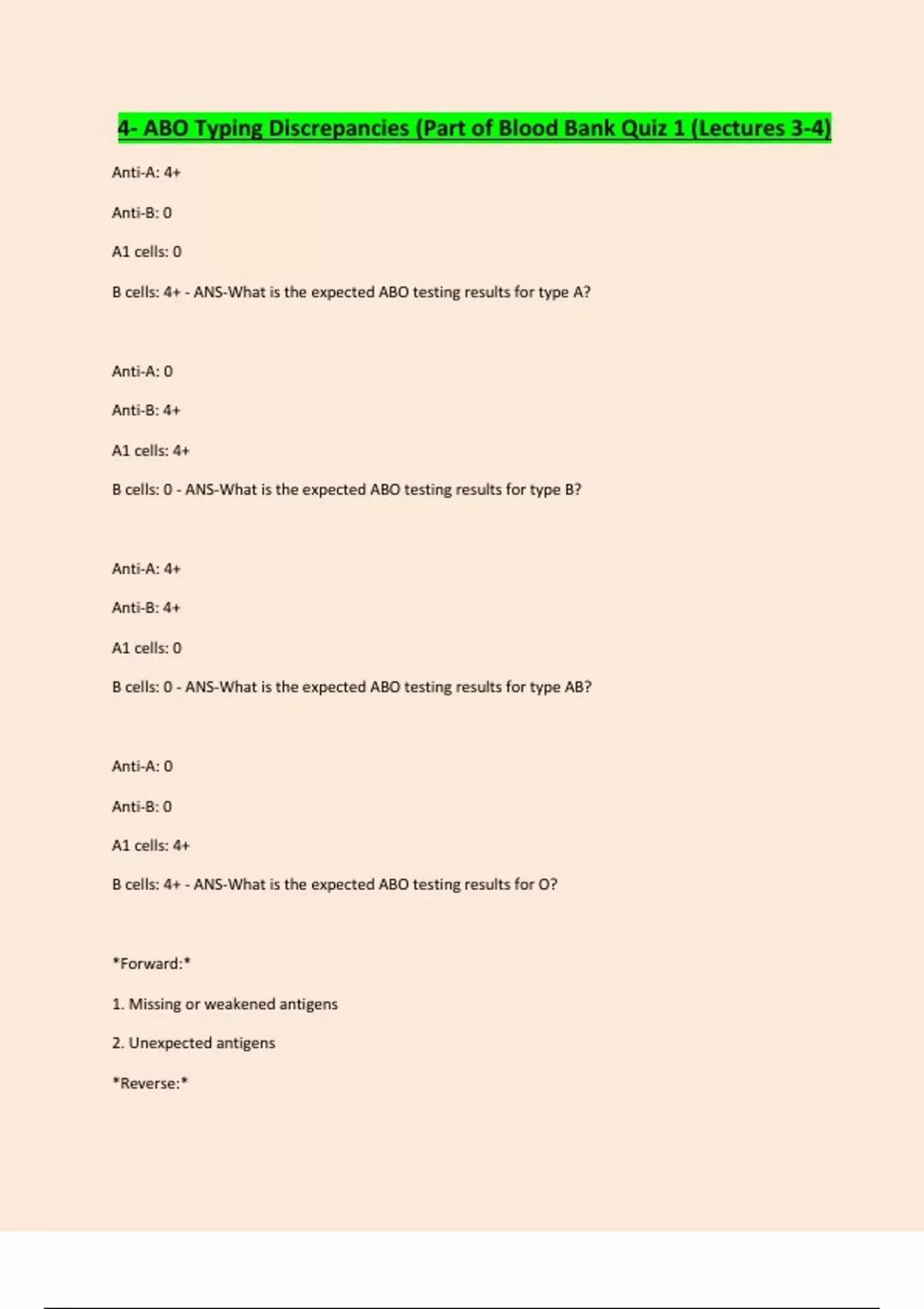 Lab CE Modules — Blood Banking Questions And Answers ( Verified Review