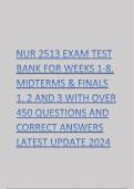 NUR 2513 EXAM TEST BANK FOR WEEKS 1-8 MIDTERMS & FINALS 1, 2 AND 3 WITH OVER 450 QUESTIONS AND CORRECT ANSWERS LATEST UPDATE 2024