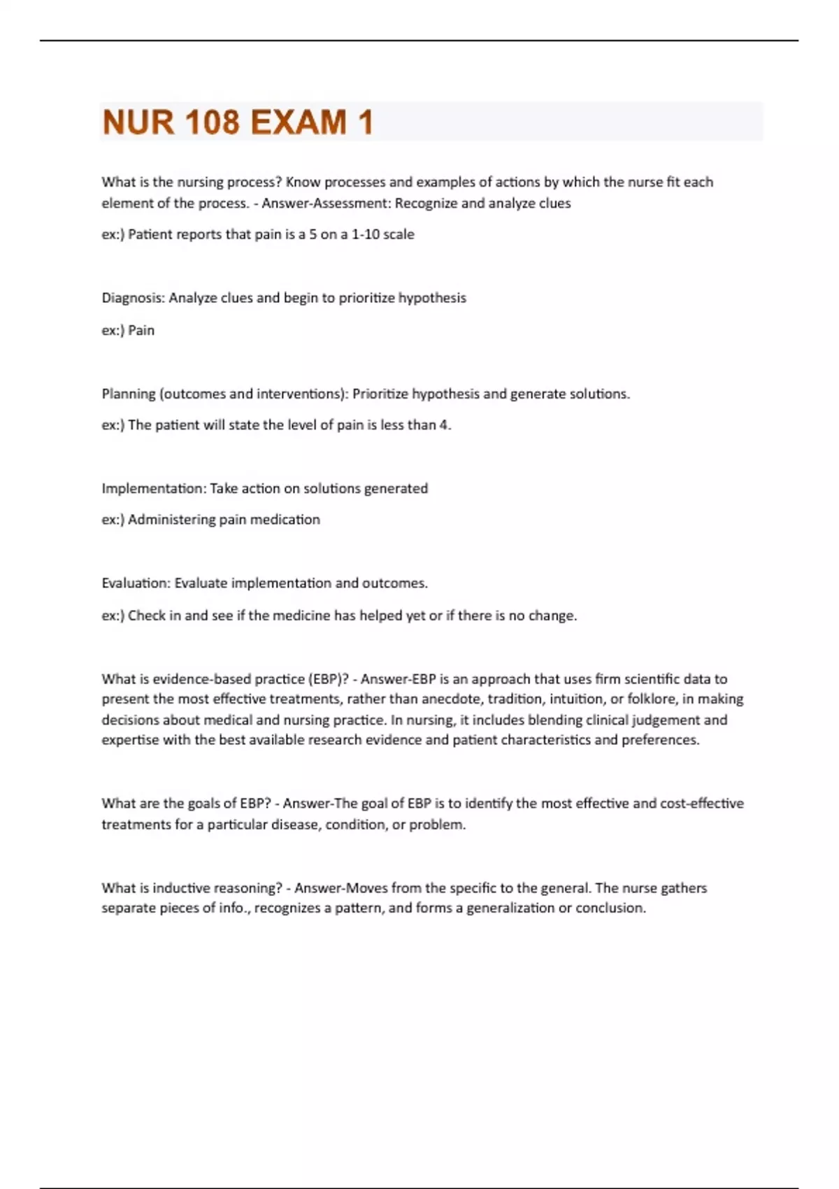 Nur 108 Exam 1 Questions And Answers Nur 108 Stuvia Us