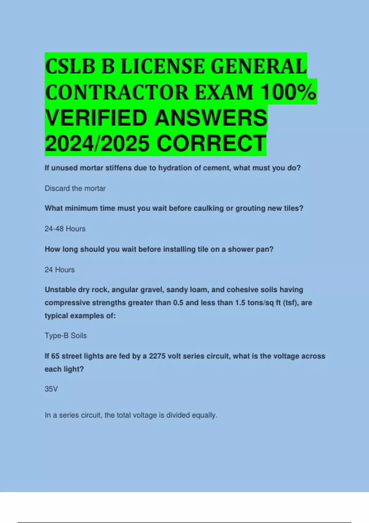 BEST REVIEW CSLB B LICENSE GENERAL CONTRACTOR EXAM 100% VERIFIED ...