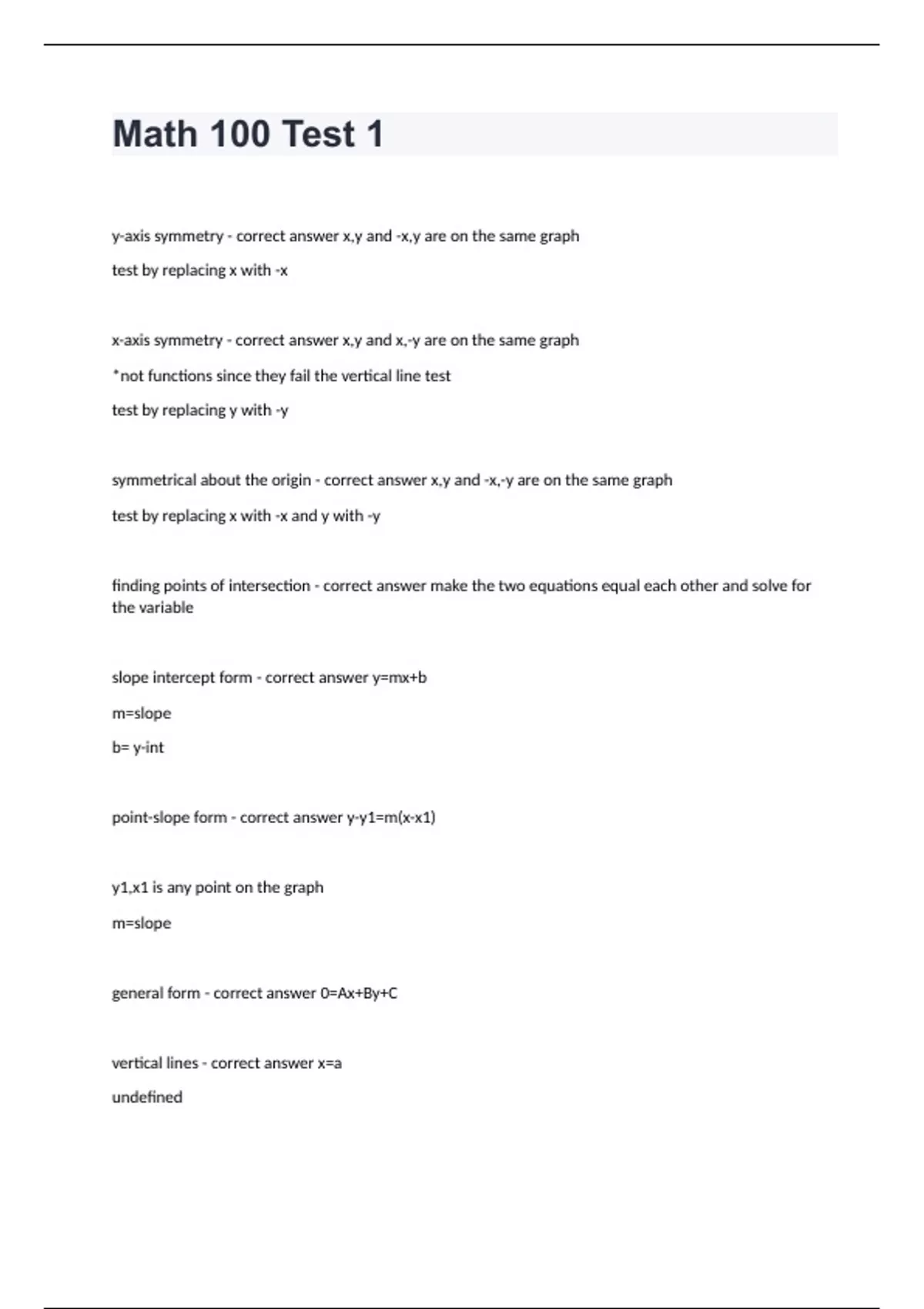 Math 100 Test 1 with complete solutions 2024 - Math 100 - Stuvia US