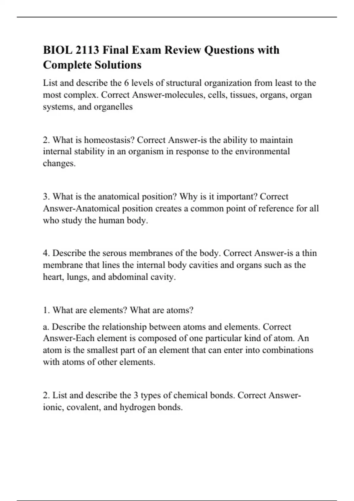 BIOL 2113 Final Exam Review Questions with Complete Solutions. - BIOL ...