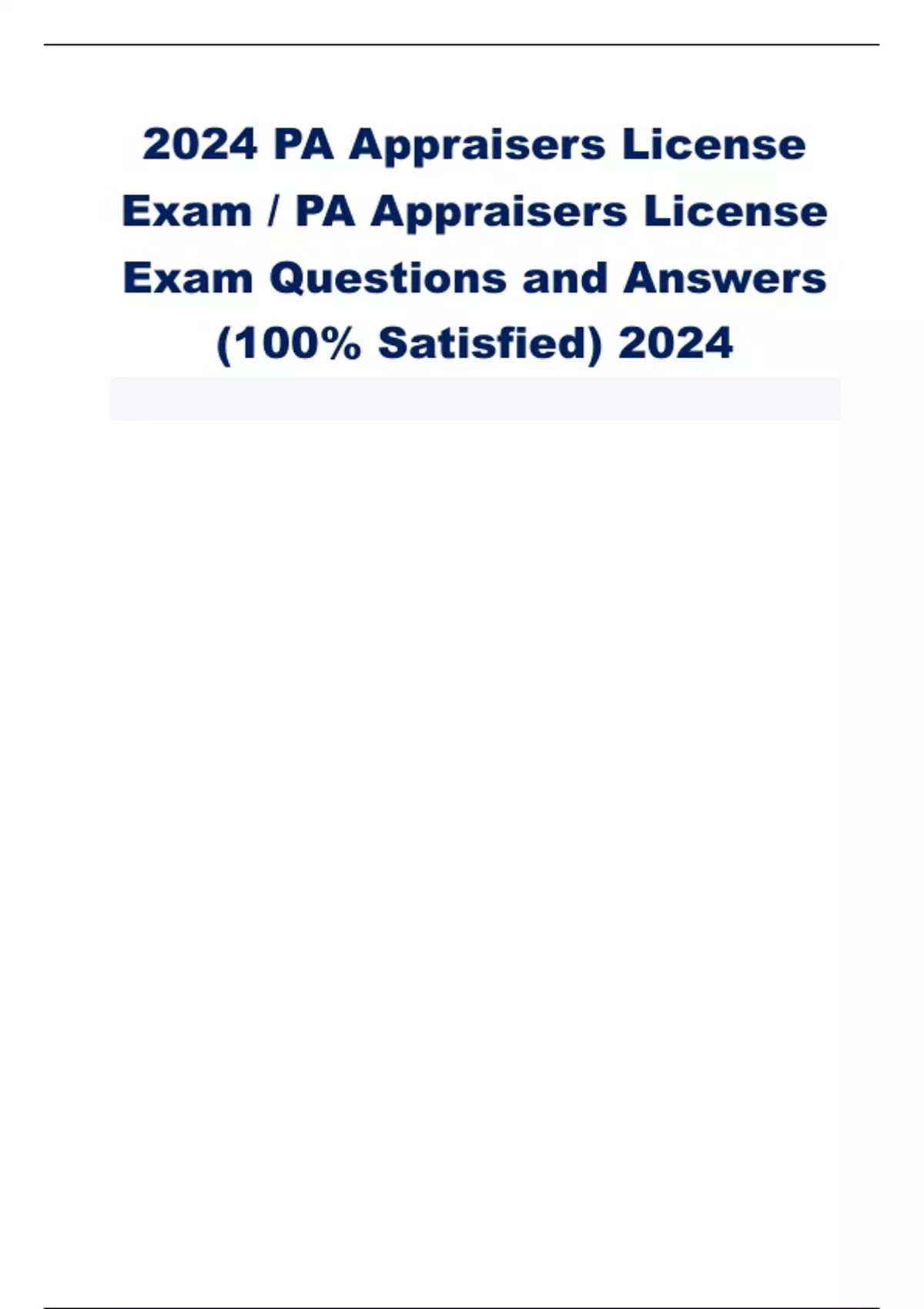 2024 PA Appraisers License Exam / PA Appraisers License Exam Questions