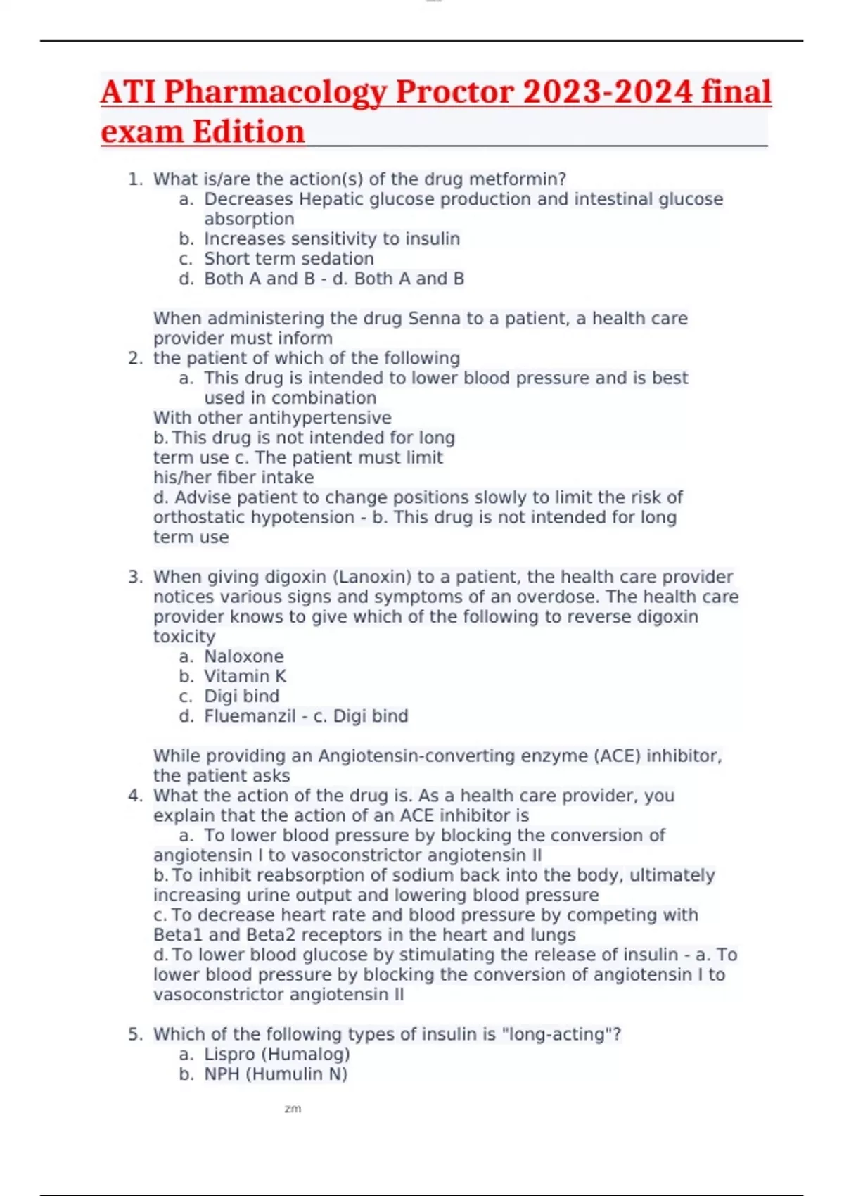 ATI Pharmacology Proctor final exam Edition - Nursing - Stuvia US