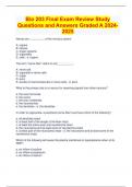 Bio 203 Final Exam Review Study Questions and Answers Graded A 2024-2025