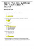 BIO 101 FINAL EXAM QUESTIONS WITH ANSWERS 100% A+ GRADED